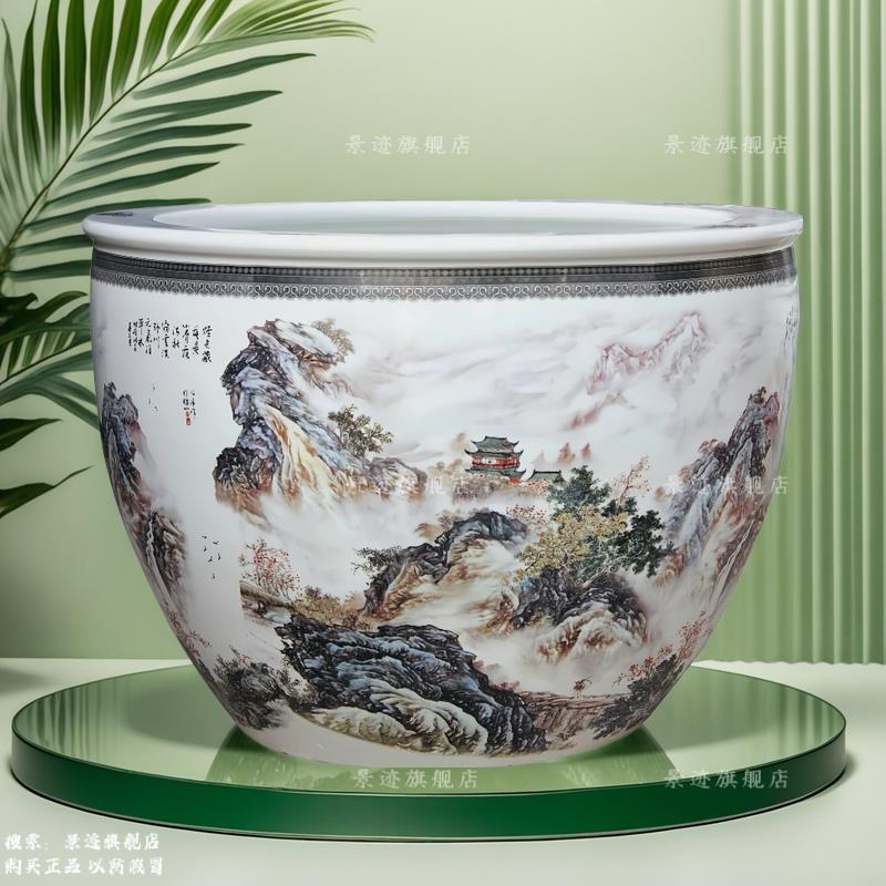 景德镇陶瓷鱼缸可配实木座古法观背养鱼盆睡莲庭院荷花专用大水缸