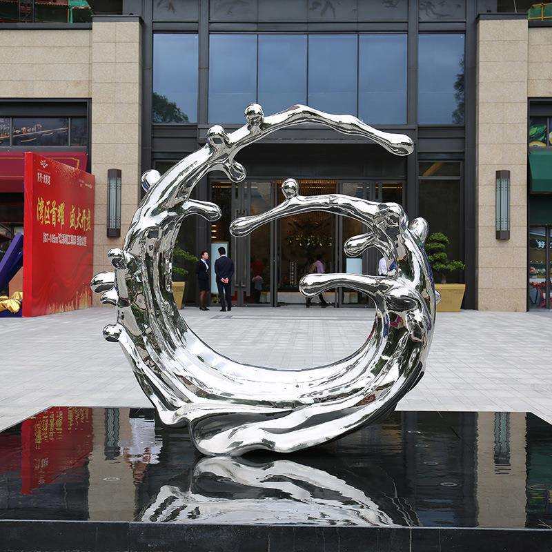 不锈钢水滴浪花雕塑大型户外镜面圆环金属摆件水景城市广场造型