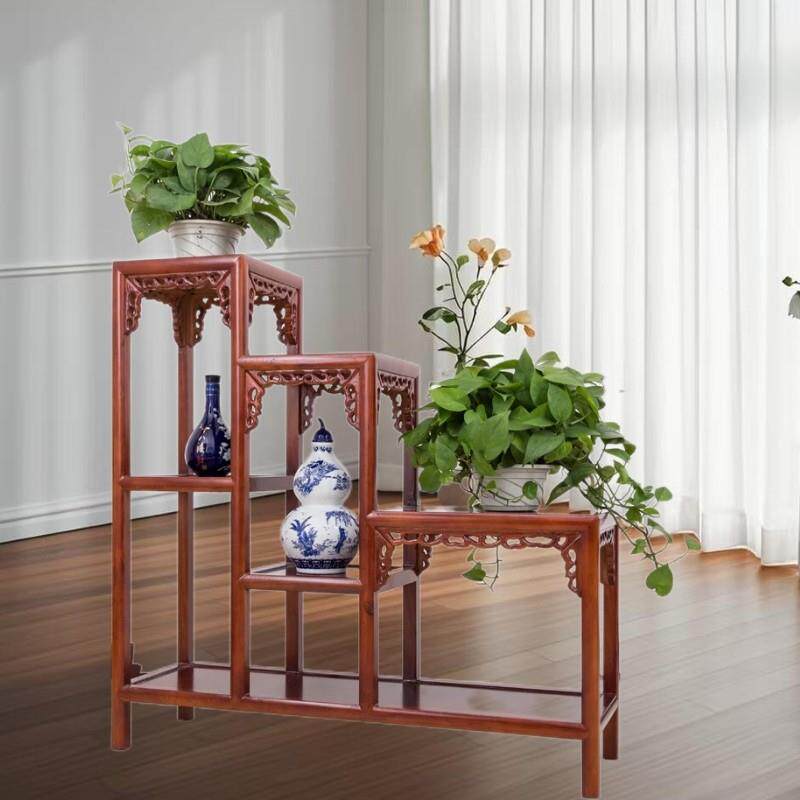 实木花架榆木客厅阳台花盆架中式置物架多层高低盆景架木质鱼缸架