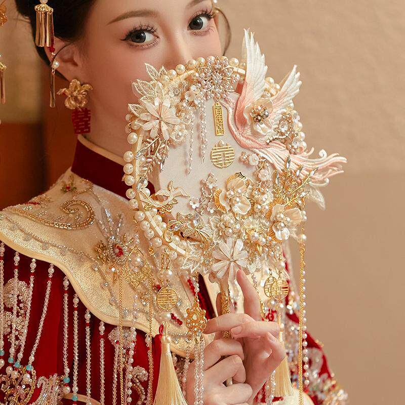 秀禾团扇双面新娘结婚diy材料包手工成品喜扇高级婚礼重工婚扇子