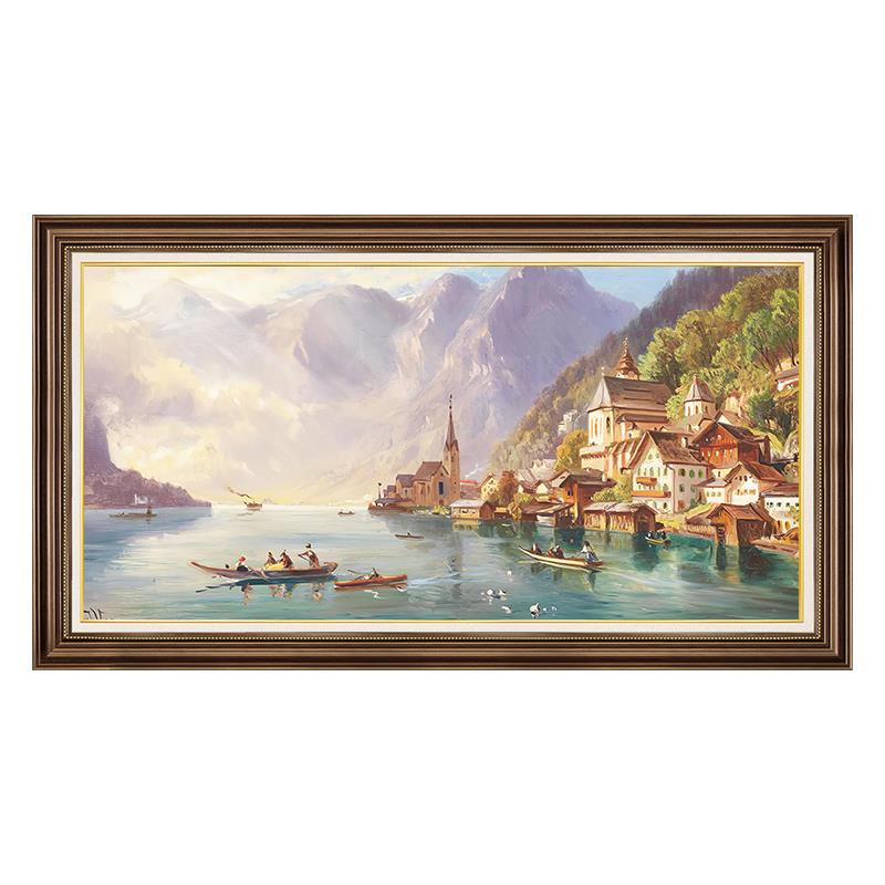 新款复古景美式客一厅装饰画沙发背墙轻奢挂画版整幅横玄关建筑风图片