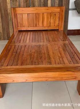 式做旧老榆木床木床家用简易实子床卧室大床双人床中KVL婚床仿古