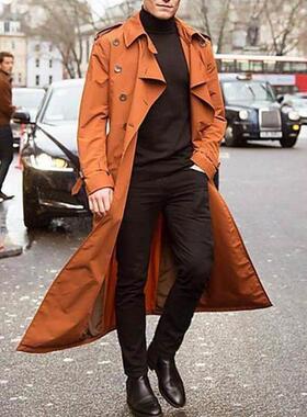 Add a long trench coat and a loose coat 加长款风衣男宽松外套