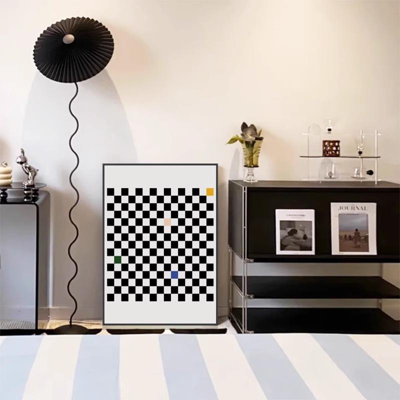 黑白棋格子装饰画PPI现代厅室客厅玄客关电视床盘卧头边柜桌面摆
