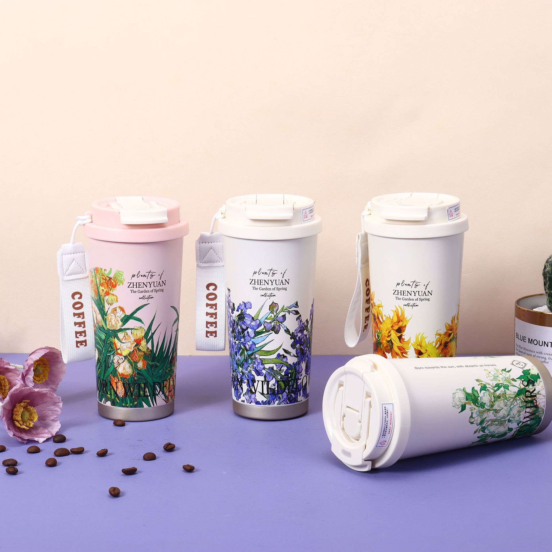 咖啡杯不锈钢保温杯花朵保温杯