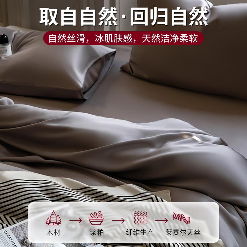 a类丝母床婴兰精天四件套轻奢莱赛尔天丝咏绒件套笠单被三套床上