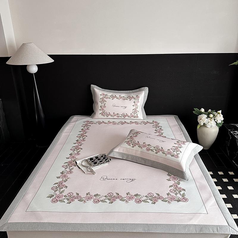 2025夏季新款高端大版数码印花A类母婴级凉感冰丝养生席三件套