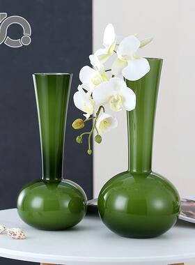 中古法式长颈玻璃花瓶瓷绿色蝴蝶兰吊钟马醉木百合摆件客厅玄关