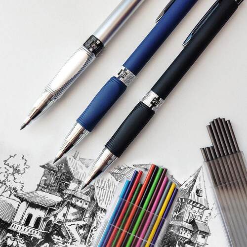 Mechanical Pencil Set 2.0 mm with 2B Black/Colors Lead Refil
