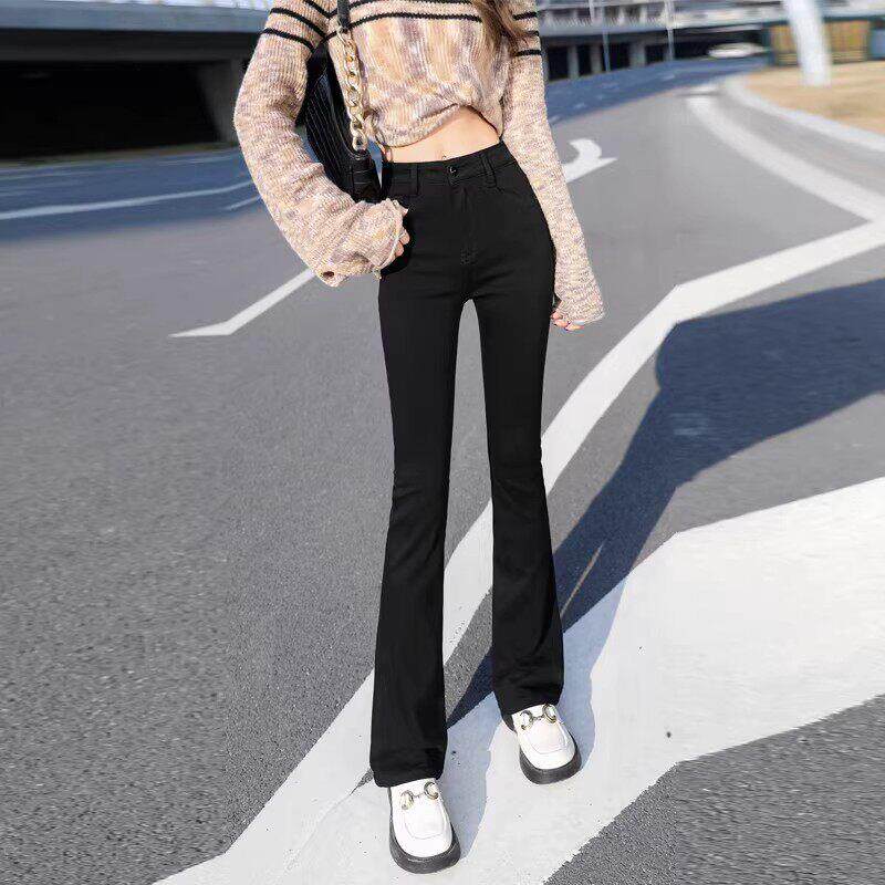 黑色微喇牛仔裤女2026春秋新款高腰显瘦修身弹力百搭拖地马蹄长裤