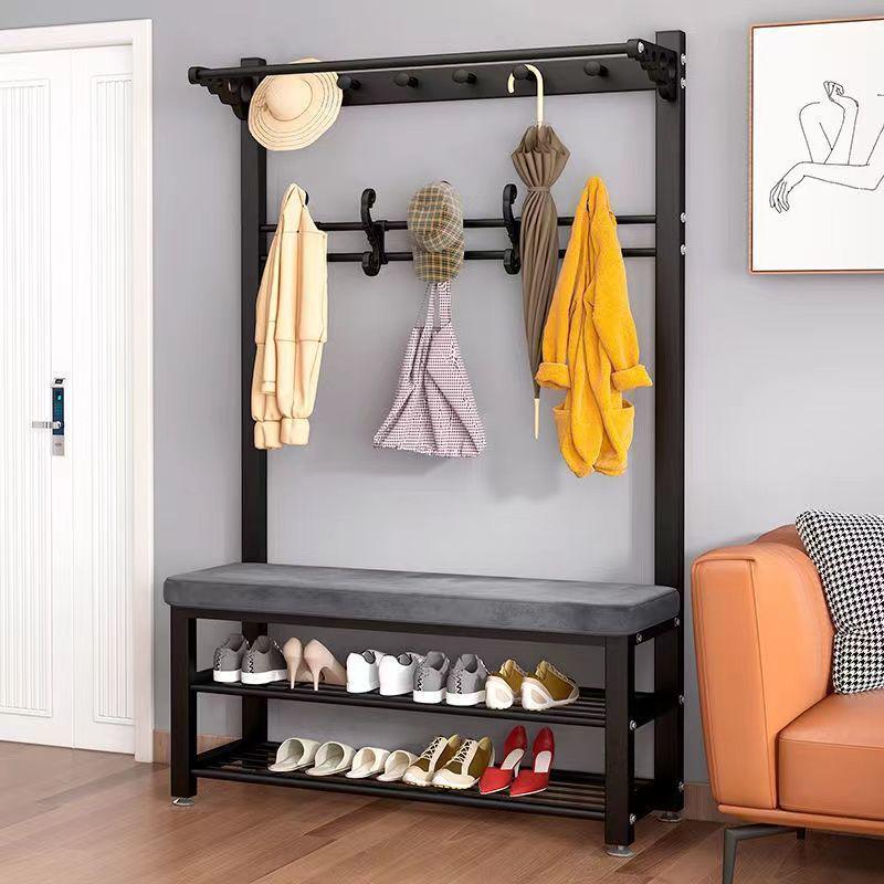 换鞋凳衣帽架卧室落地家用多功能挂衣服架可坐简易门口置物架鞋架