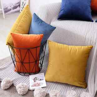 北欧鹅绒纯色简约枕现代绒沙发天大bz0028靠垫床毛上抱枕靠背垫套