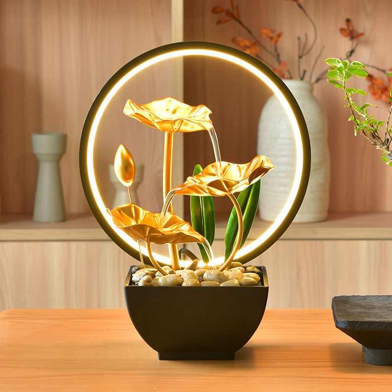 流水摆件生才循环水创意荷塘月色客厅办公室书房开业送礼桌摆装饰