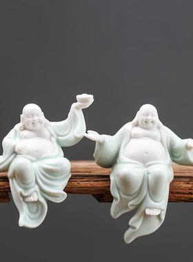 高档创意中式瓷工艺招佛财弥勒品佛家用客厅像大肚笑陶佛家居小号