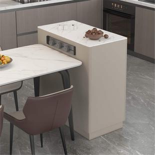 可移动岩板实木中岛台餐桌现代简约餐柜岛台柜靠墙一体可定制