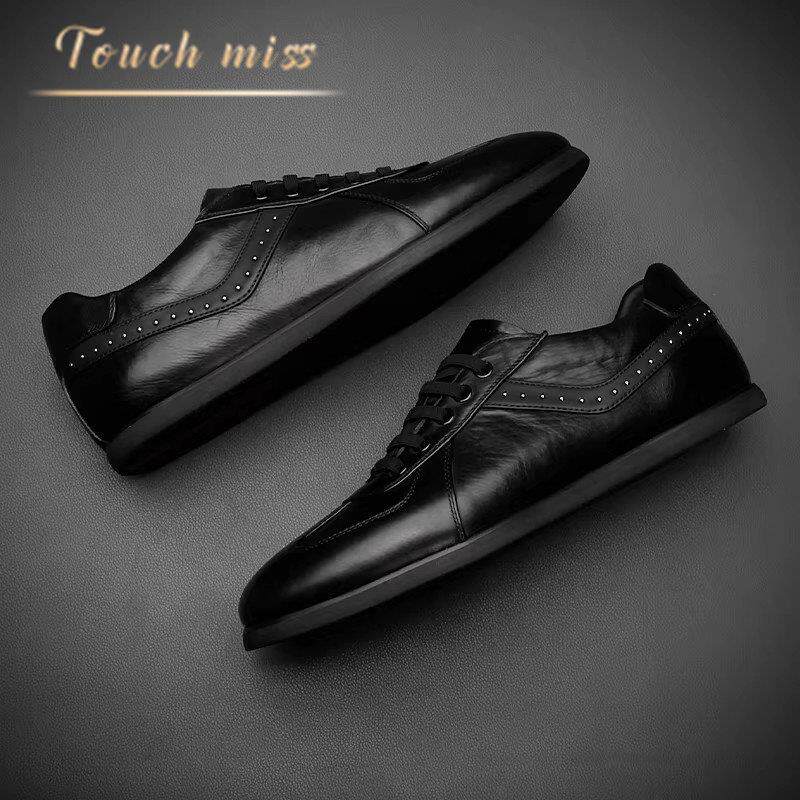 Touch Miss男鞋2026春季新款男士休闲皮鞋软底透气潮流时尚小黑鞋