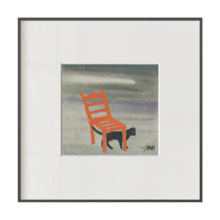 玛丽费登椅子下的猫小众艺术装饰画轻奢文艺原木风挂画民宿卡纸画