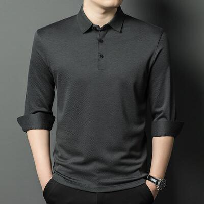 爸秋季新闲款中年男士羊24065-KK绒恤翻领爸时尚休宽松体恤衫上装