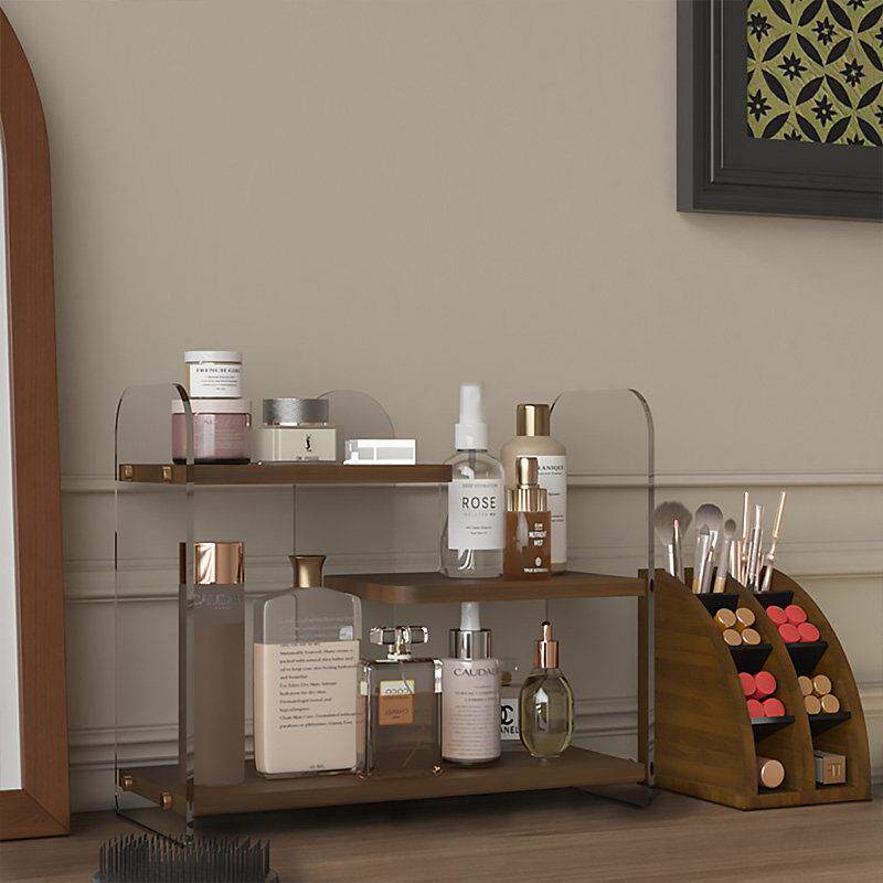 置物架化妆品压克力收纳盒化妆台桌面双层护肤品香水展示架陈列架