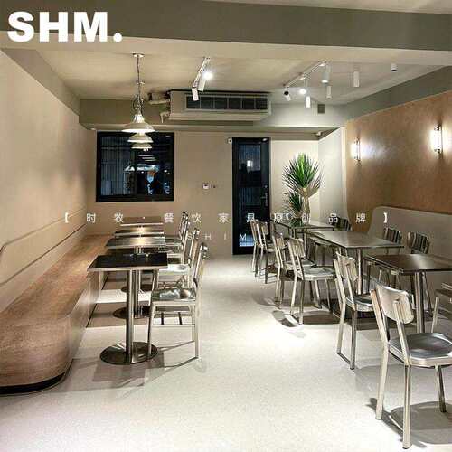 工业风咖啡奶茶店不锈钢桌椅组合网红餐厅餐吧烧烤店小圆桌商用