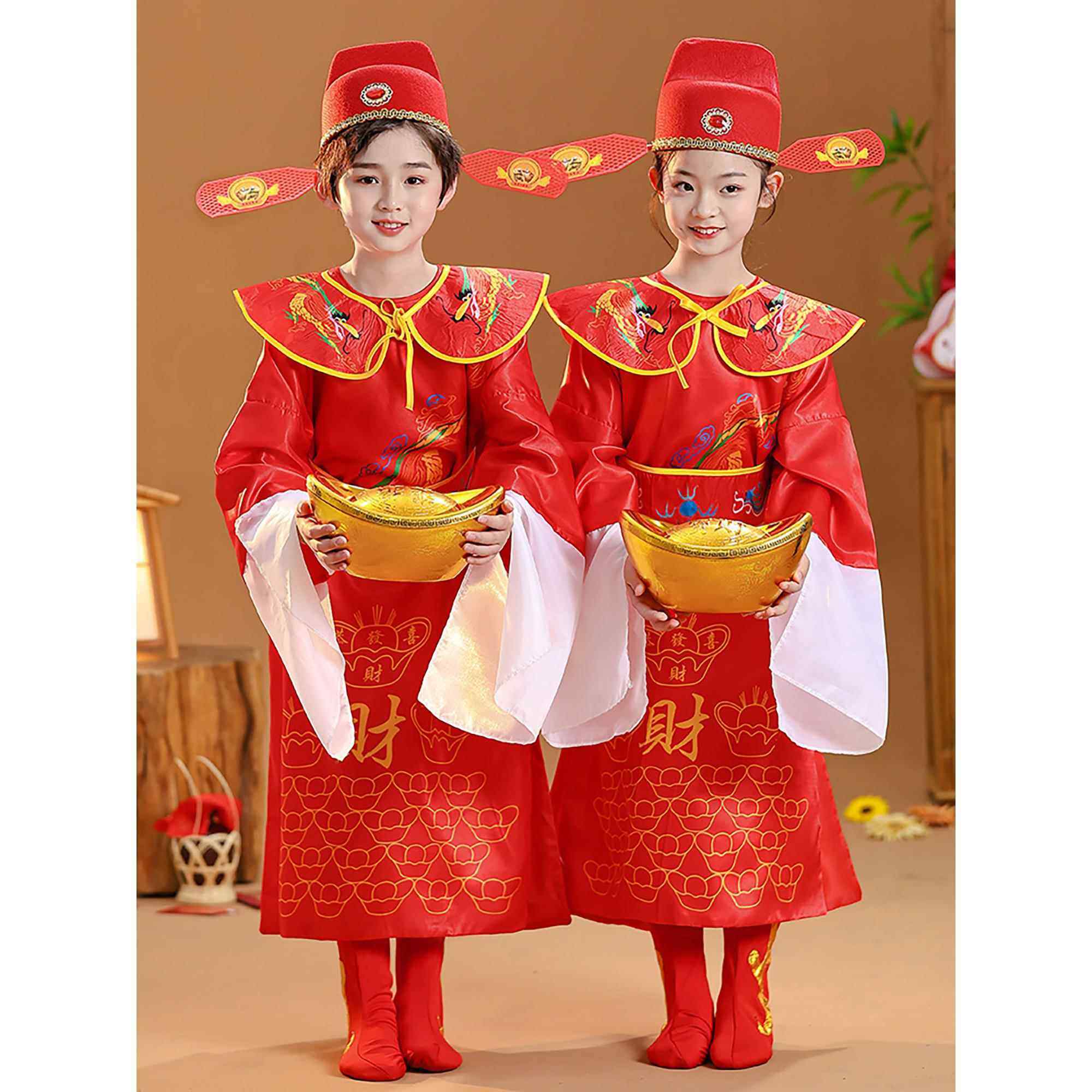 高档小童新年财神爷服元装cos旦儿喜庆演出服财神到迎财神舞蹈表