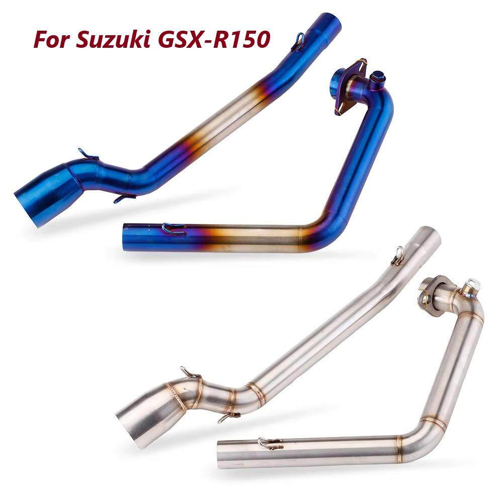适用GSX-R150小阿鲁不锈钢烤蓝前段排气管改装 直上安装