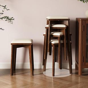 实木子家用可叠放软AIM包凳现简约客厅餐桌凳子方木头板凳凳梳代