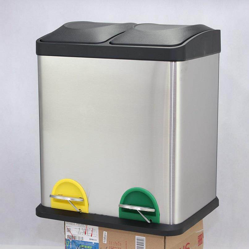 24升三分类彩色脚踏式连体垃圾桶不锈钢室内30L两分类果皮箱45L
