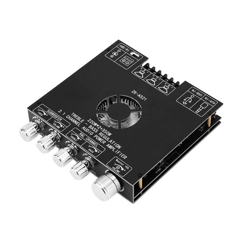 ZK-AS21 2.1声道TPA3255蓝牙数字功放板模块高低音调低音炮220WX2