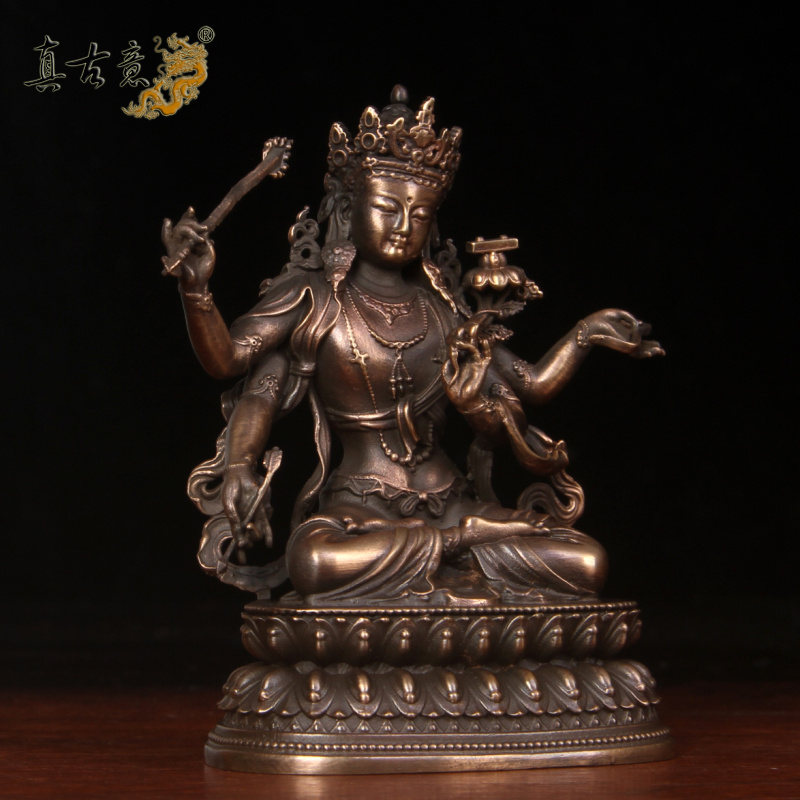 真古意 铜四臂文殊师利菩萨佛像摆件藏传四臂文殊寺庙佛堂供奉