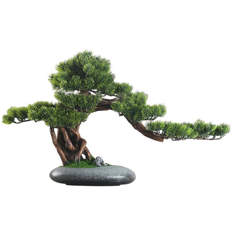 迎客松盆景摆件禅意仿真绿植室内客厅玄关办公室桌面装饰品新中式