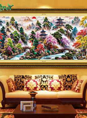 青飞精准印布仙境人家十字绣风景画客厅大气挂画山水画刺绣非成品