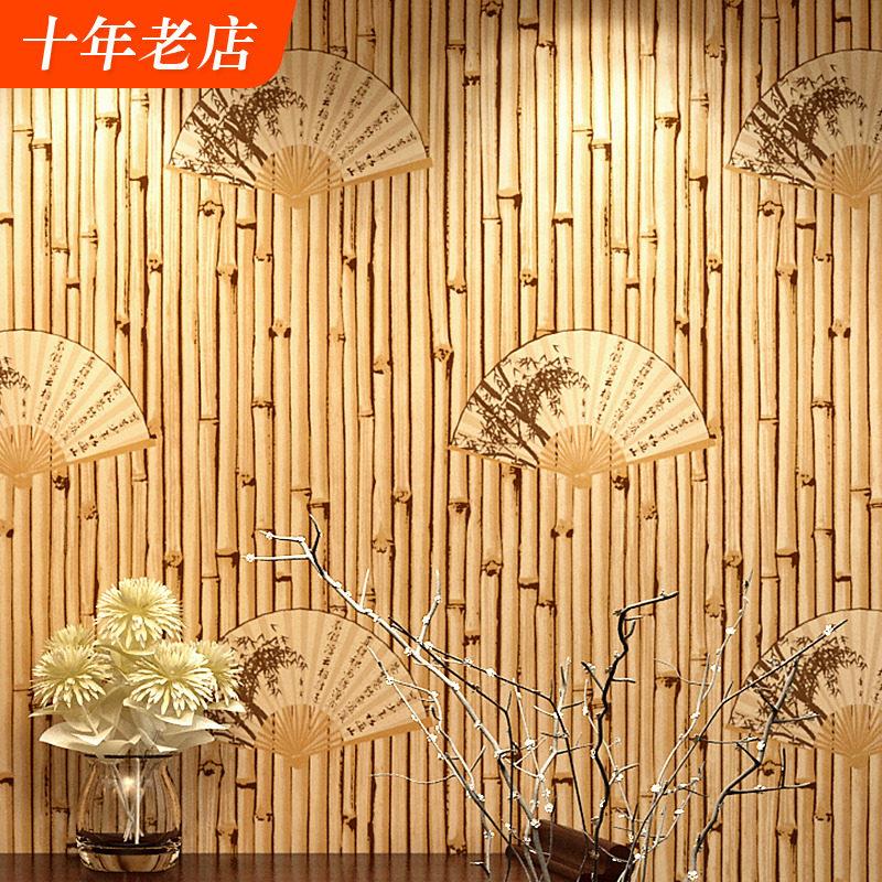 新中式中国复古风格墙纸仿古典禅意仿木纹原木色饭店专用茶室壁纸