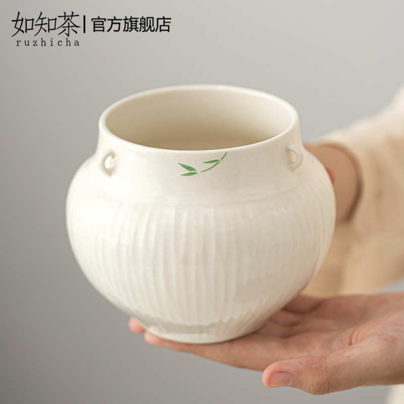 草木灰釉流思茶渣缸小柳条茶洗陶瓷倒茶废水缸配件家用茶盂水盂