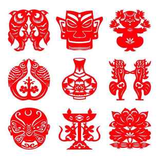 轴对称剪纸图形手工双鱼三星堆脸谱青花瓷青铜作品剪纸画