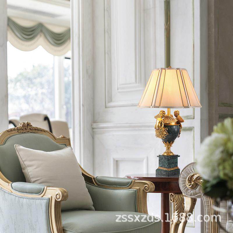 法式全铜卧室床头台灯客厅创意大气温馨复古书房欧式别墅大理石灯