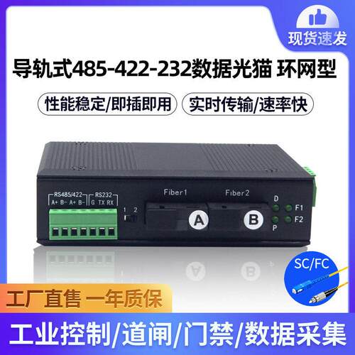工业级导轨RS485 232双向串口数据环网光端机自愈环网中继器光猫
