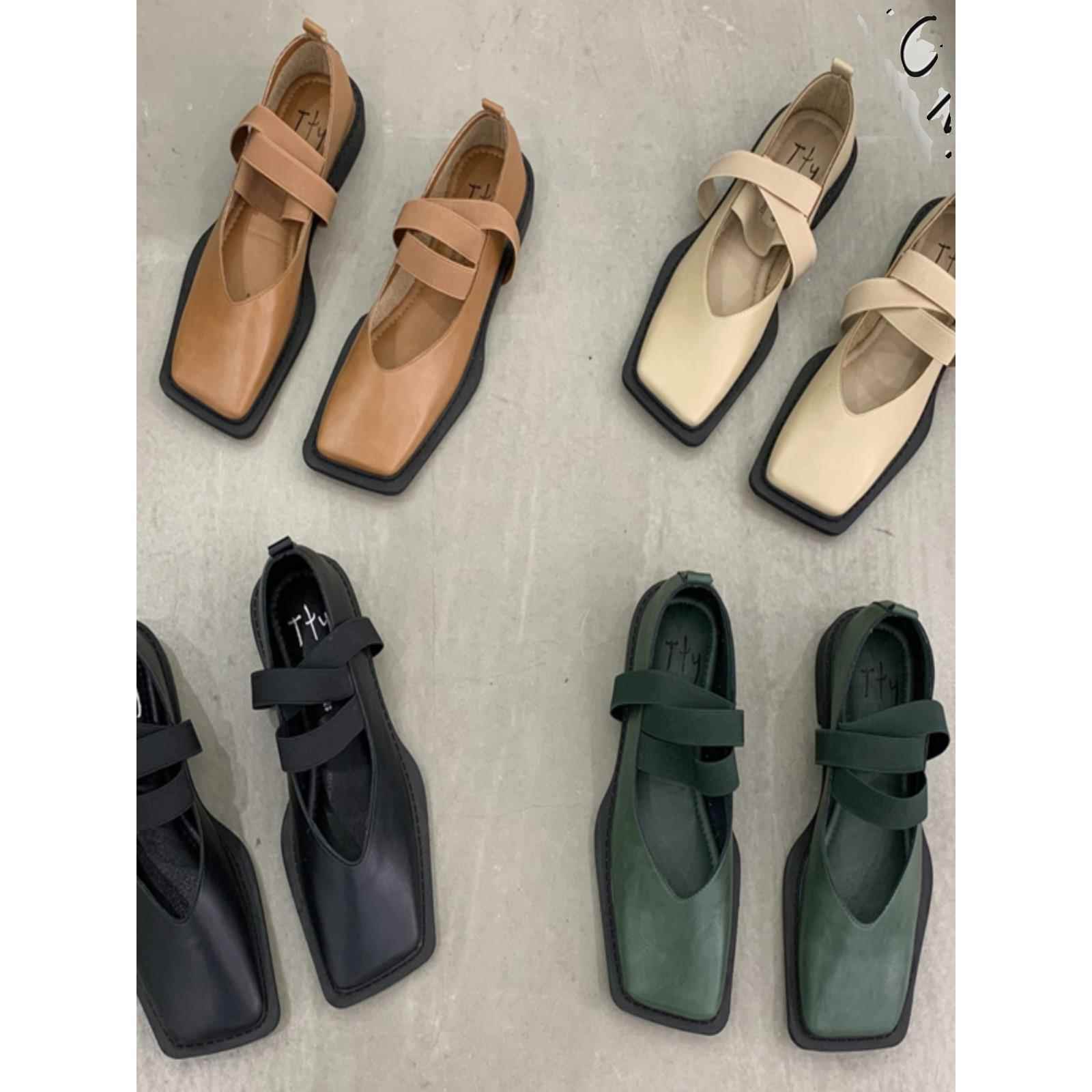 时尚品牌英伦风格小皮鞋2025新款覆古方趾厚跟玛丽简鞋拖鞋懒鞋