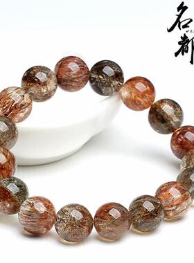 2026名都水晶 天然满色顺发黑金超圆珠手链 老矿黑发晶超七散珠手