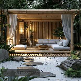 庭院新中式高端铝合金竹茶亭竹凉亭铝艺竹屋竹门头竹门楼竹篱笆