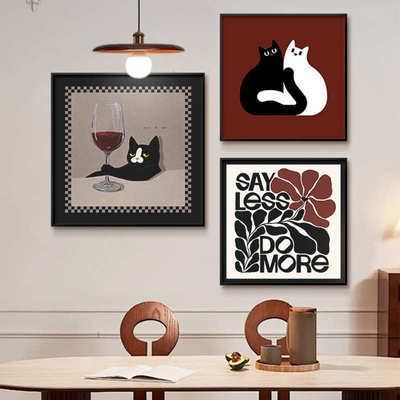 多巴胺客厅装饰画组合小众艺术沙发背景墙挂画中古风卧室卡通壁画