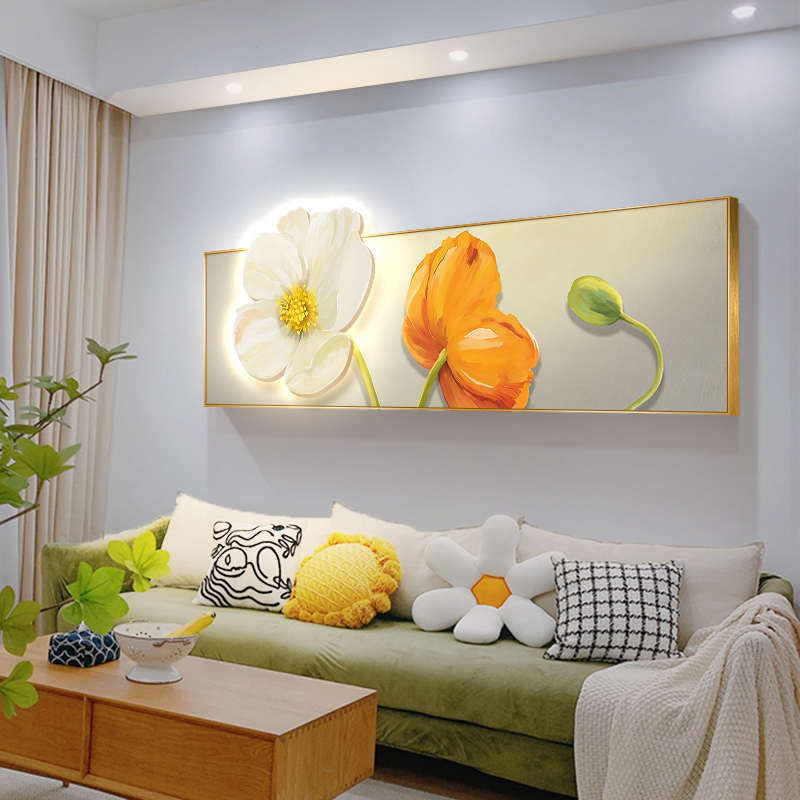 现代轻奢客厅led装饰画沙发背景墙花卉发光挂画立体卧室床头壁画图片