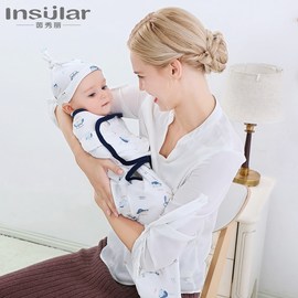 茵秀丽全棉婴儿襁褓巾胎帽，套装防惊跳襁褓，睡袋含胎帽婴儿睡袋