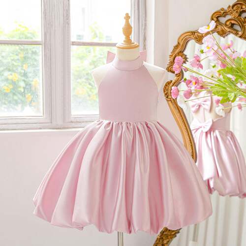 girls backless halter neck bow puffy violin birthday party