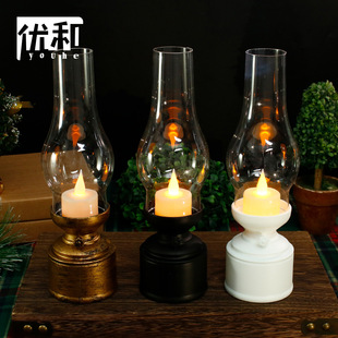 led复古煤油灯电池款无烟模拟火焰马灯圣诞节蜡烛灯风灯户外露营