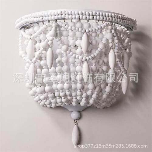 美式复古做旧白珠子壁灯客厅电视装饰酒店过道卧室床头木珠壁灯