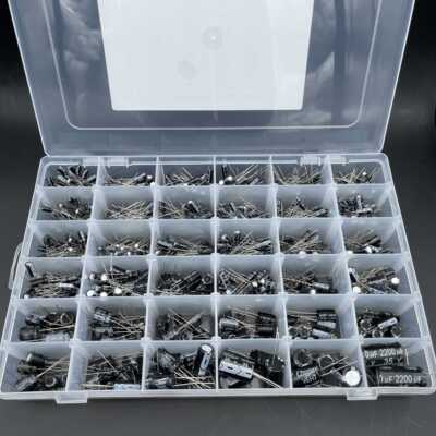 36种容值(0.1uf-2200uf)1000uf 25V35V插件铝电解电容器盒960PCS
