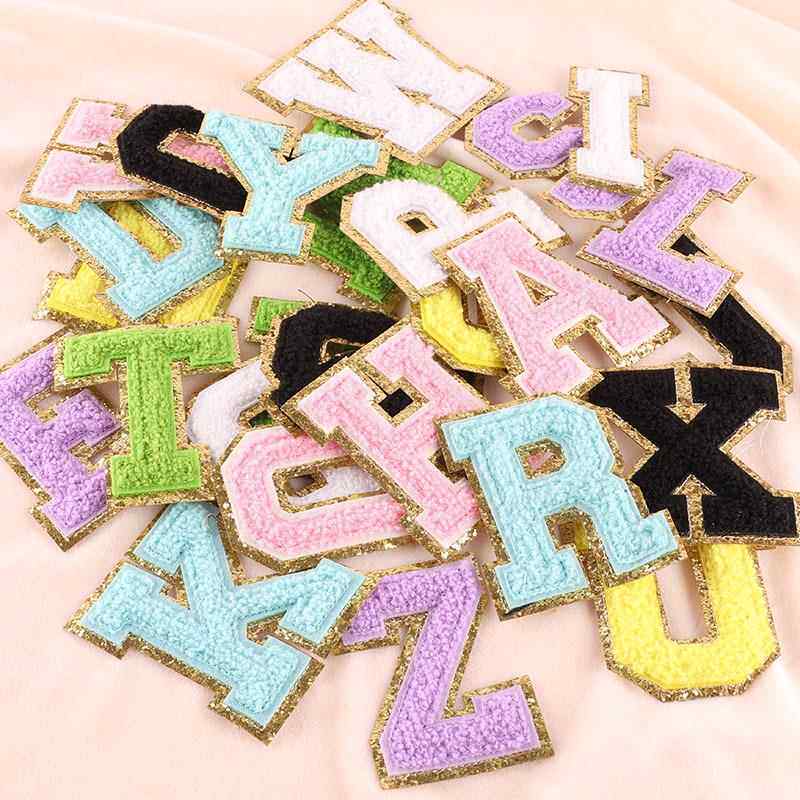 绣刺花标毛彩巾绣色英文字母补边丁服202235装辅料金贴布绣雪尼尔