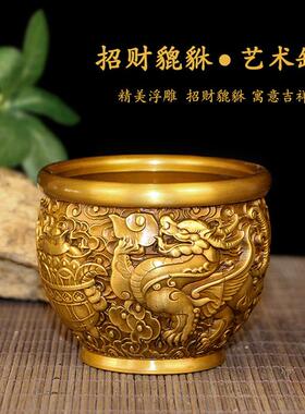 铜缸纯铜招财貔貅缸家用复古聚宝盆存钱罐风水麒麟缸送礼桌面摆件