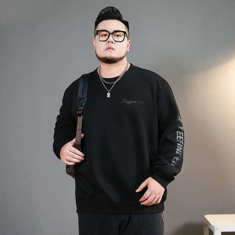 香港潮牌大尺码加绒加厚厚棉T男款美式复古秋冬季加大宽松型胖子3